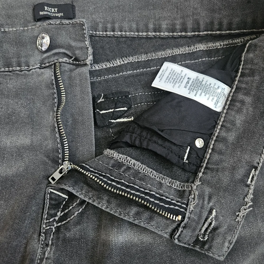 True Religion Ricky Relaxed Straight Gray Mens Jeans Sz 36x34‎ NWOT